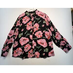 Floral Button Down Women’s 3X Blouse Office Travel Casual Party Pink Feminine